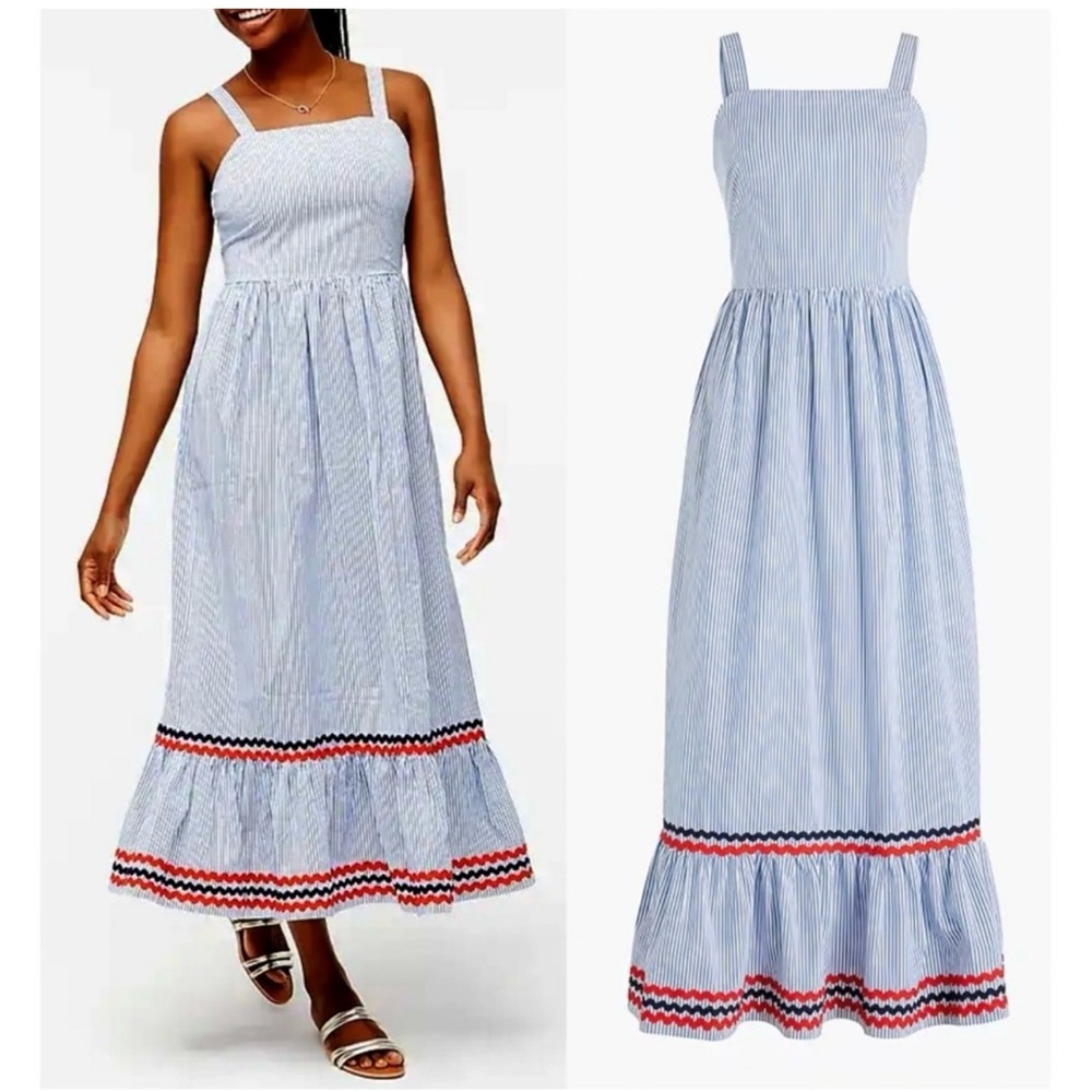 J. Crew Striped Maxi Dress with Ruffle Hem with Rick Rack detail, sz 2